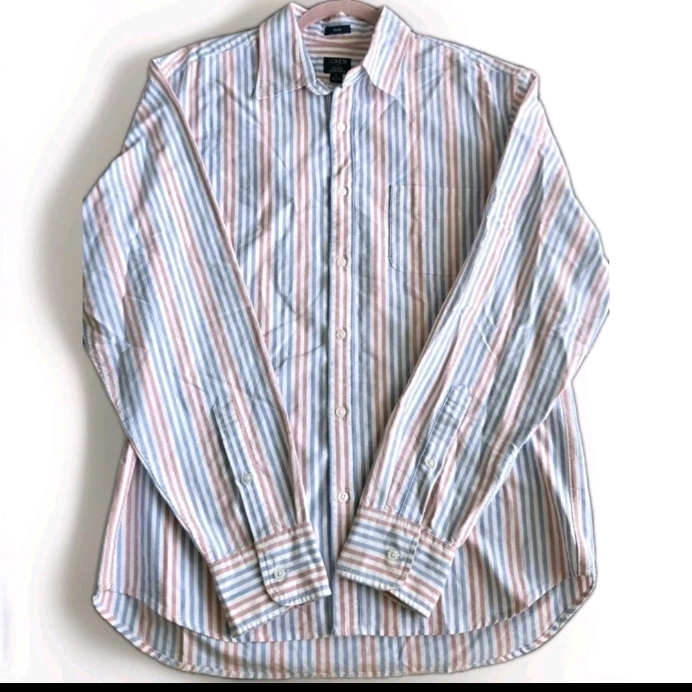 J Crew Slim Cotton  Button Up Shirt Mens Size Large Long Sleeve Striped#23